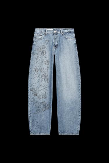 Zara TRF MID-RISE RHINESTONE JEANS - Blue - Image 0