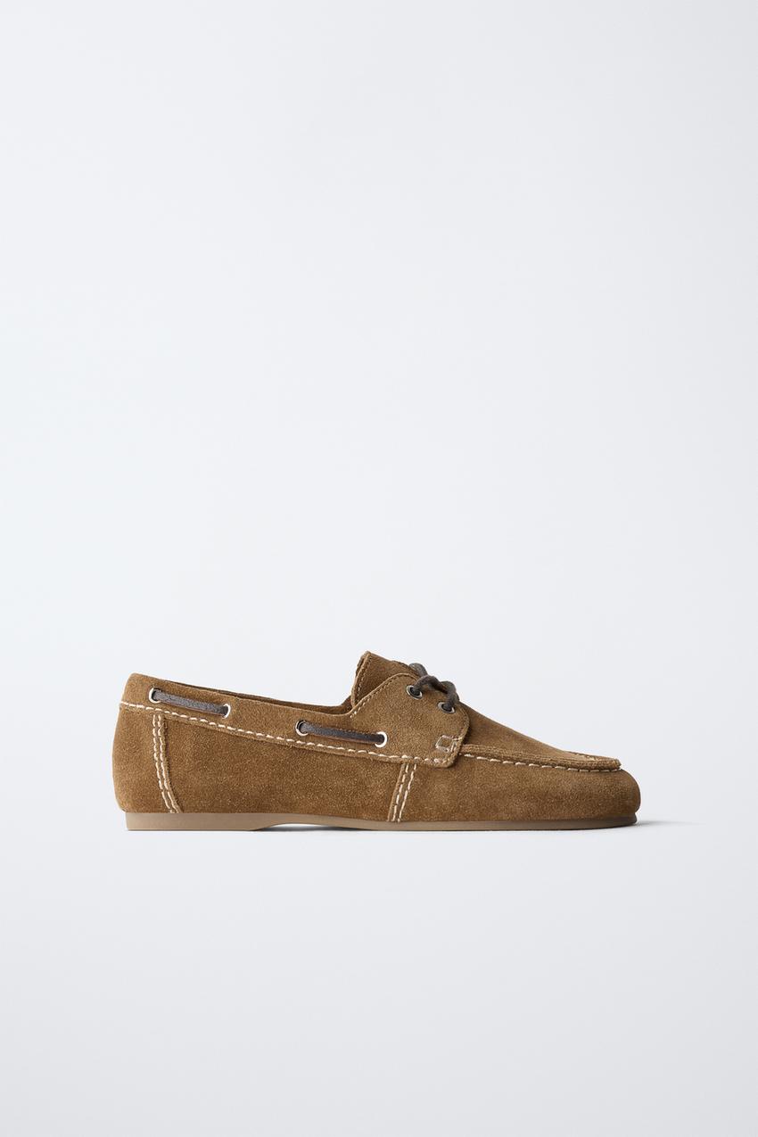 LEATHER DECK SHOES - Brown | ZARA United States