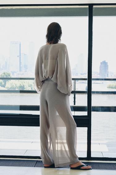 SEMI-SHEER PALAZZO TROUSERS - Mid-grey by Zara