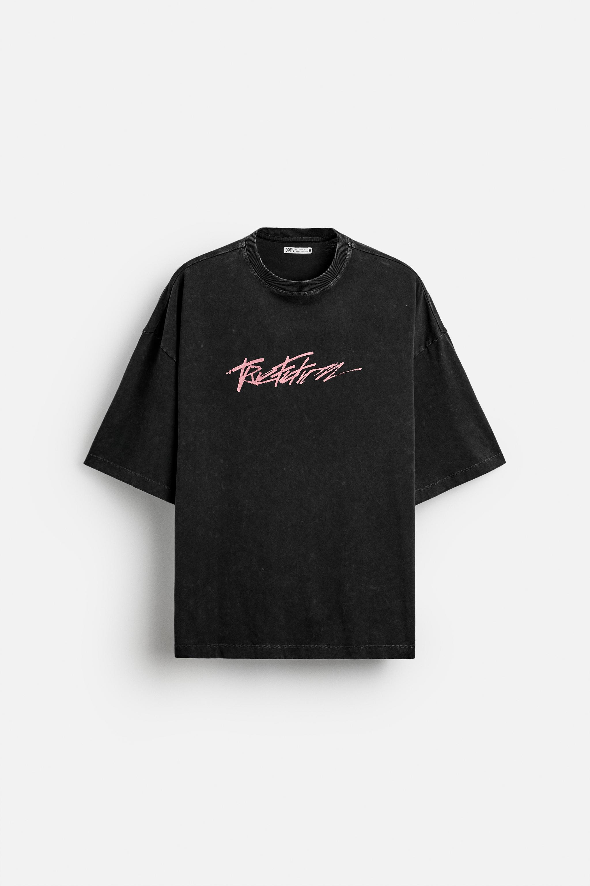 FADED T SHIRT WITH SLOGAN