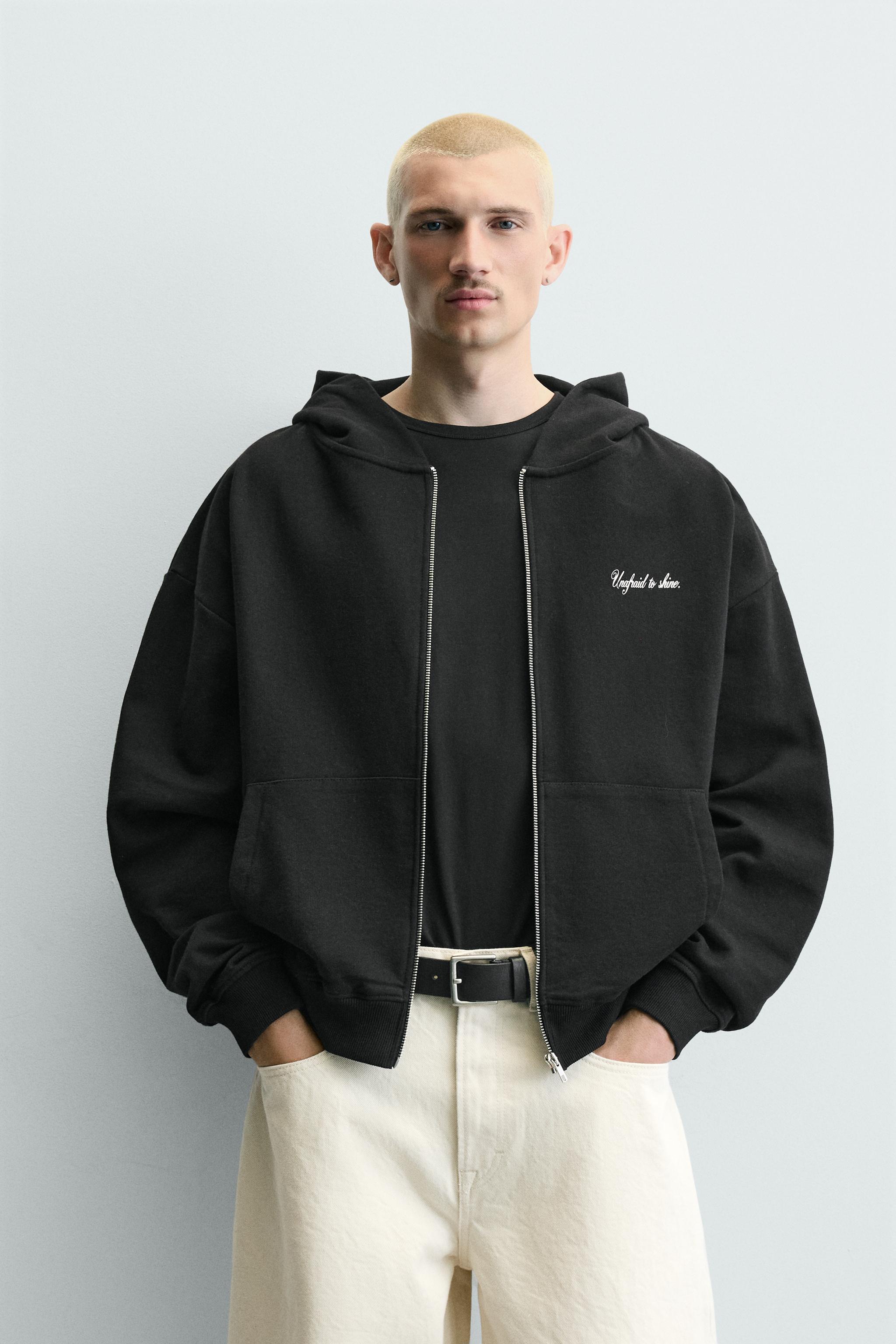 CROPPED FIT HOODIE WITH TEXT PRINTS