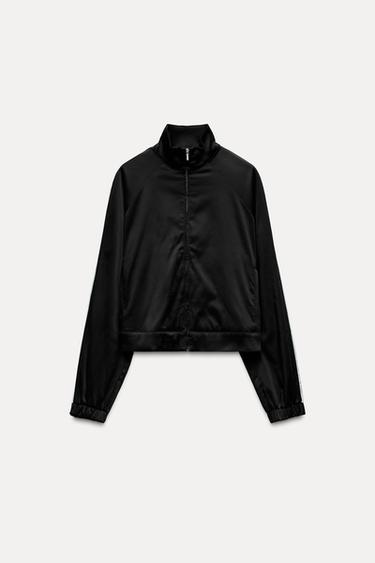 Zara SIDE STRIPE SATIN EFFECT JACKET - Black