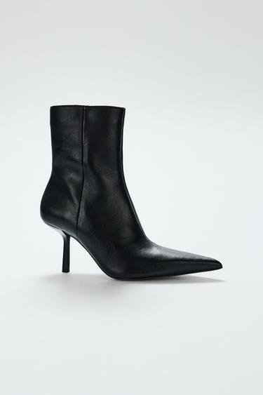 Zara LEATHER HEELED ANKLE BOOTS - Black