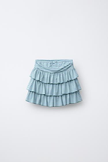 STRIPED SKIRT WITH RUFFLES - Aquamarine by Zara