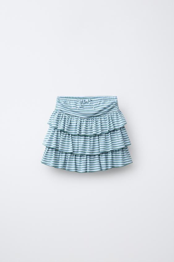 SAIA LISTRADA COM BABADO - Azul-água da Zara - Imagem 0