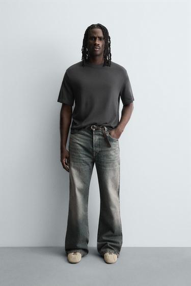 Zara BOXY FIT KNIT T-SHIRT - Anthracite grey