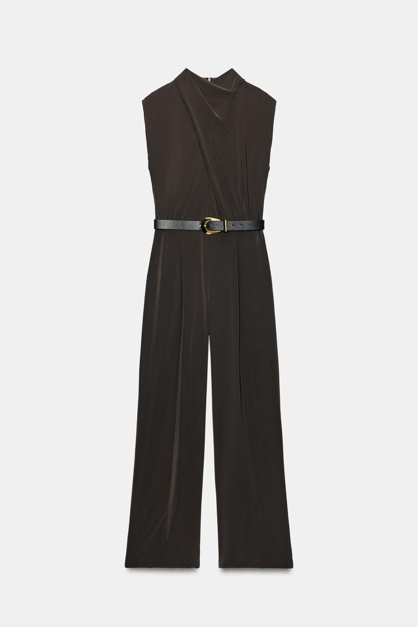 Женский комбинезон Zara Belted Jumpsuit, цвет: Тёмный хаки — фото 6