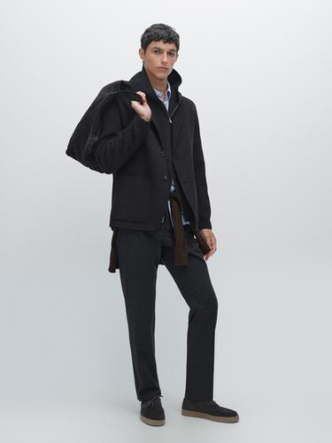 Zara Slim fit textured trousers - Navy blue - Image 0