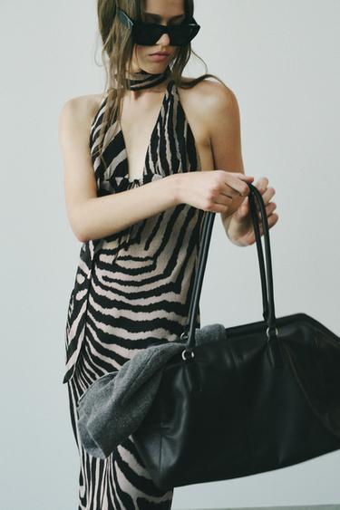 LONG ANIMAL PRINT HALTER DRESS - Zebra by Zara