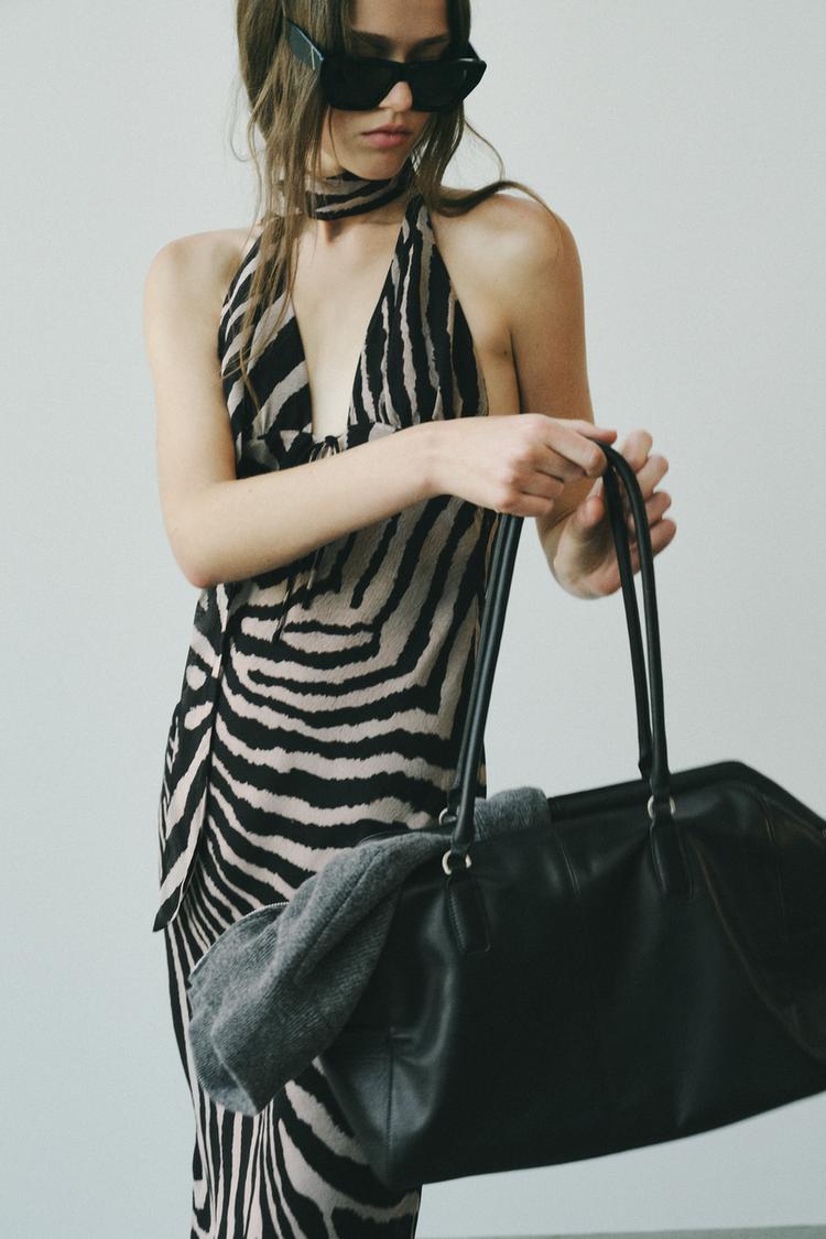 LONG ANIMAL PRINT HALTER DRESS