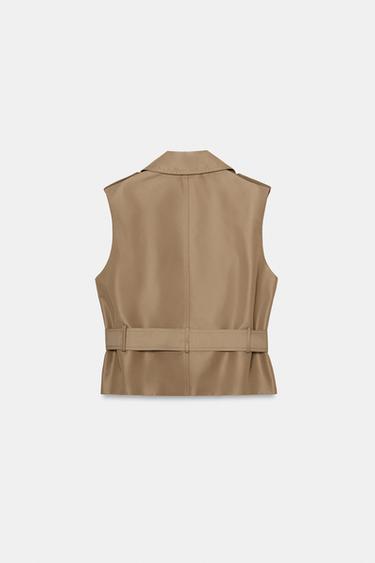 DOUBLE-BREASTED WAISTCOAT WITH BELT AND SHOULDER PADS - Khaki by Zara - Image 7