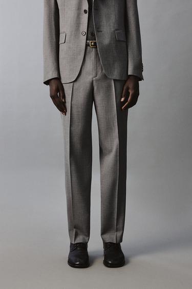 SLIM FIT WOOL BLEND SUIT TROUSERS - Grey by Zara