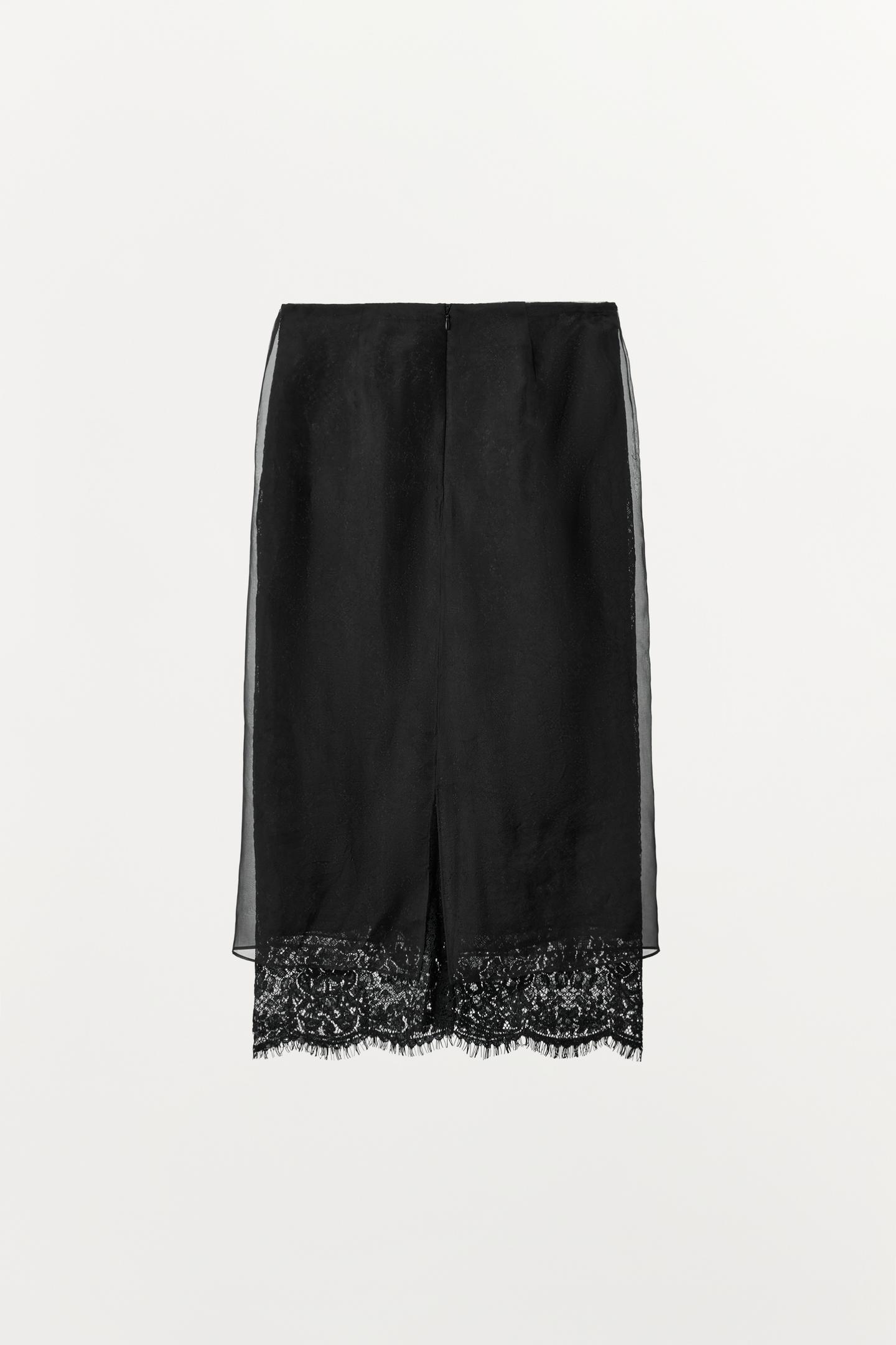Женская юбка Zara ZW Collection 100% Silk Lace, цвет: Чёрный — фото 7