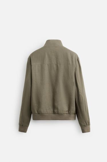 100% LINEN BOMBER JACKET - Light khaki by Zara - Image 7