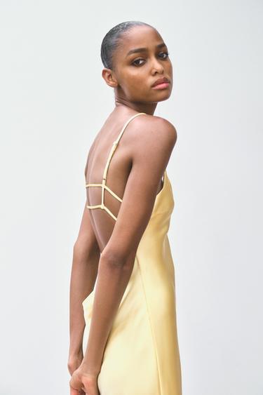 ROBE MIDI SATINÉE - Jaune de Zara