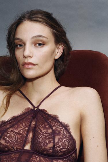 ΚΟΡΜΑΚΙ HALTER ΜΕ ΔΑΝΤΕΛΑ - Γκρενά σκούρο του Zara