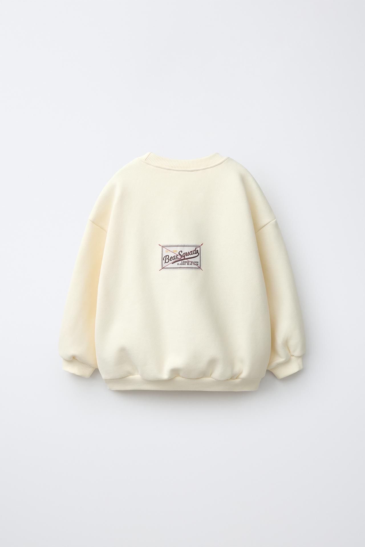 BEAR EMBROIDERED TEXT SWEATSHIRT — Ecru