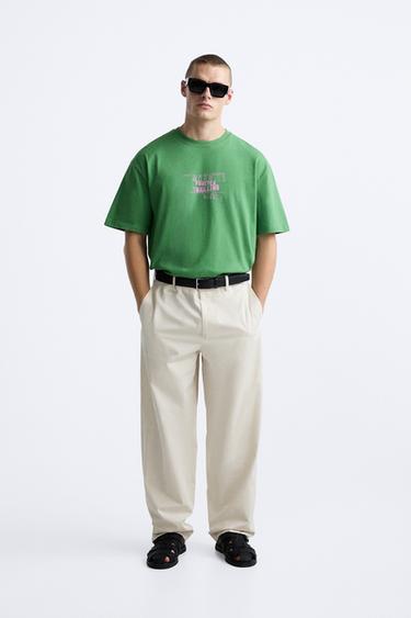 T-SHIRT WITH GRAFFITI SLOGANS - Green by Zara