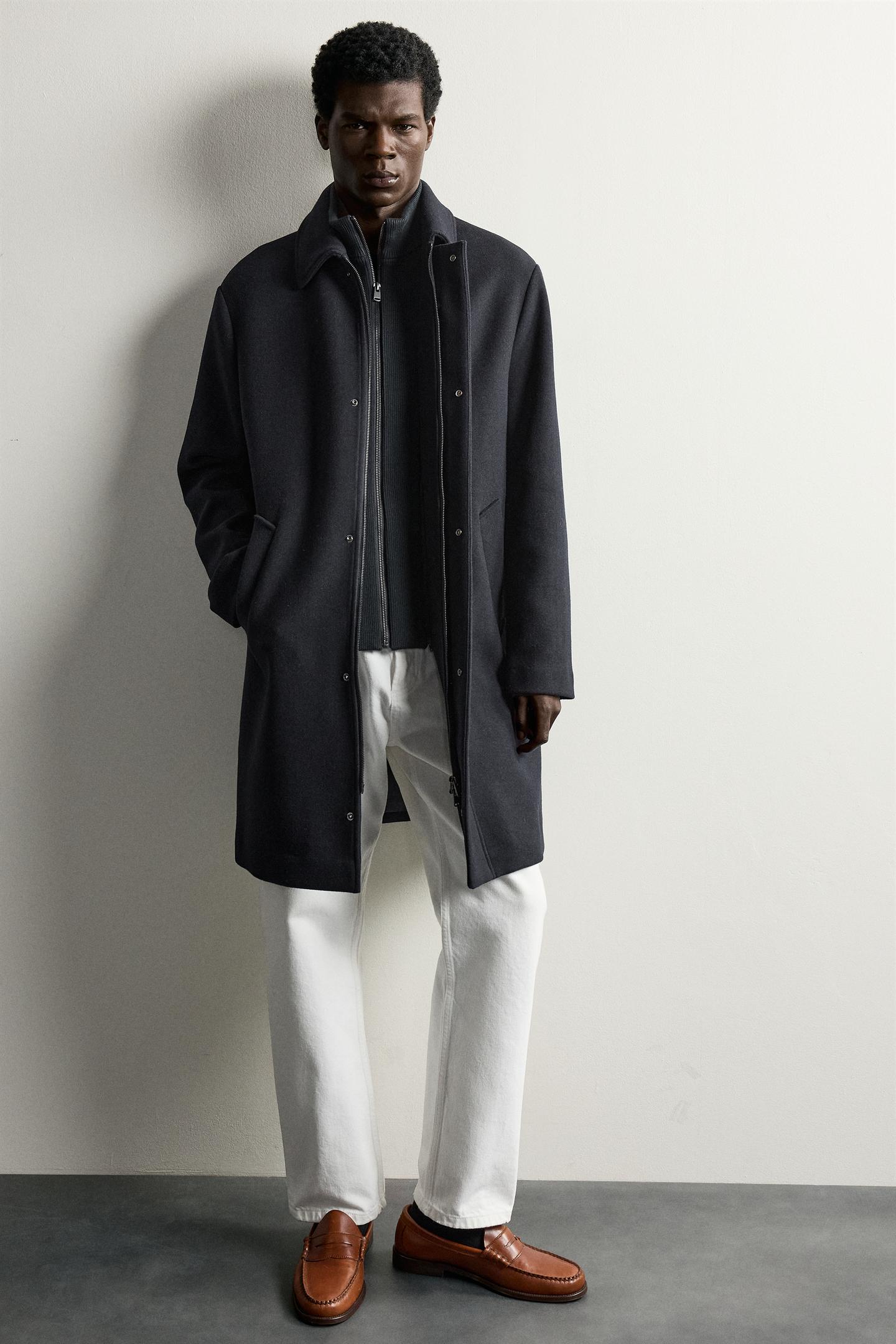 Мужское пальто Zara Regular Fit Detachable Collar, цвет: Тёмно-синий — фото 6
