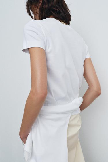 T-SHIRT INTERLOCK À MANCHES COURTES - Blanc de Zara - Image 2