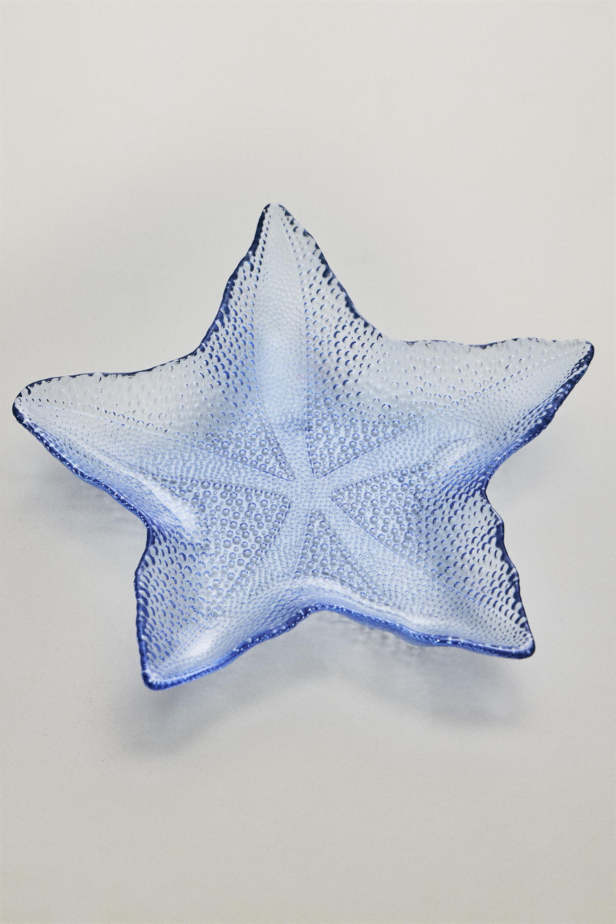 STARFISH GLASS SERVING DISH — Light blue