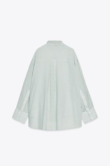 CHEMISE OVERSIZE GAZE RAYURES - Blanc / Vert de Zara - Image 4