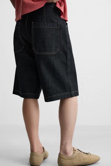 BAGGY FIT DENIM BERMUDA SHORTS - Blue by Zara