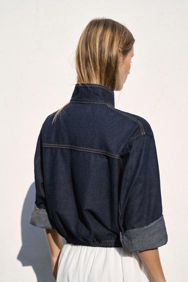 Z1975 HIGH NECK DENIM BOMBER JACKET - Blue by Zara - Image 5