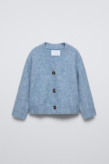 ENSFARVET CARDIGAN I STRIK - blåmeleret fra Zara - Billede 0