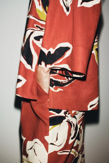 FLORAL PRINT LINEN BLEND TROUSERS - Multicoloured by Zara - Image 3