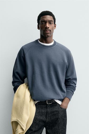 SWEAT RAS-DU-COU DÉLAVÉ BASIQUE - Bleu de Zara
