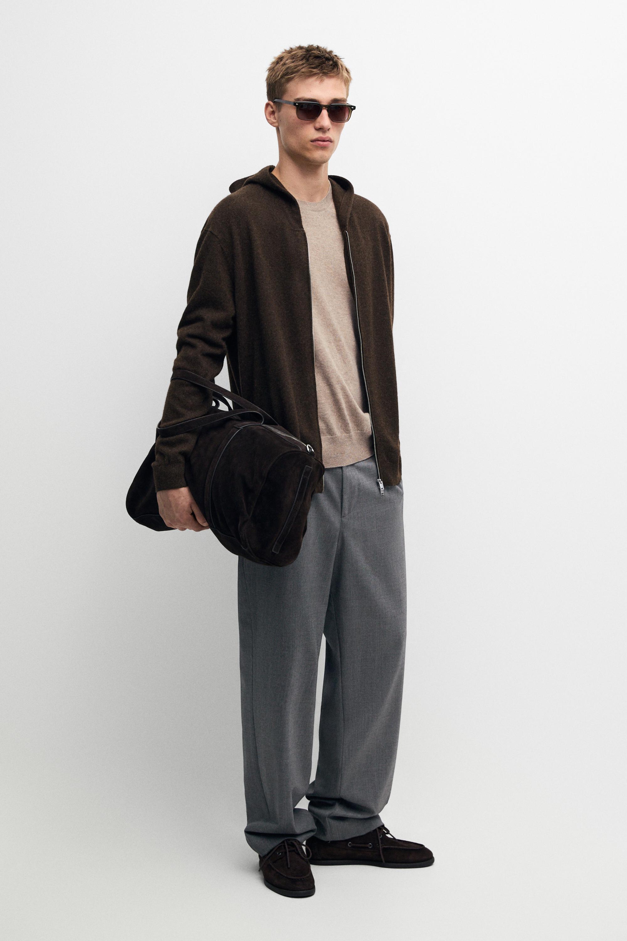 100% cashmere hooded knit cardigan — Brown marl
