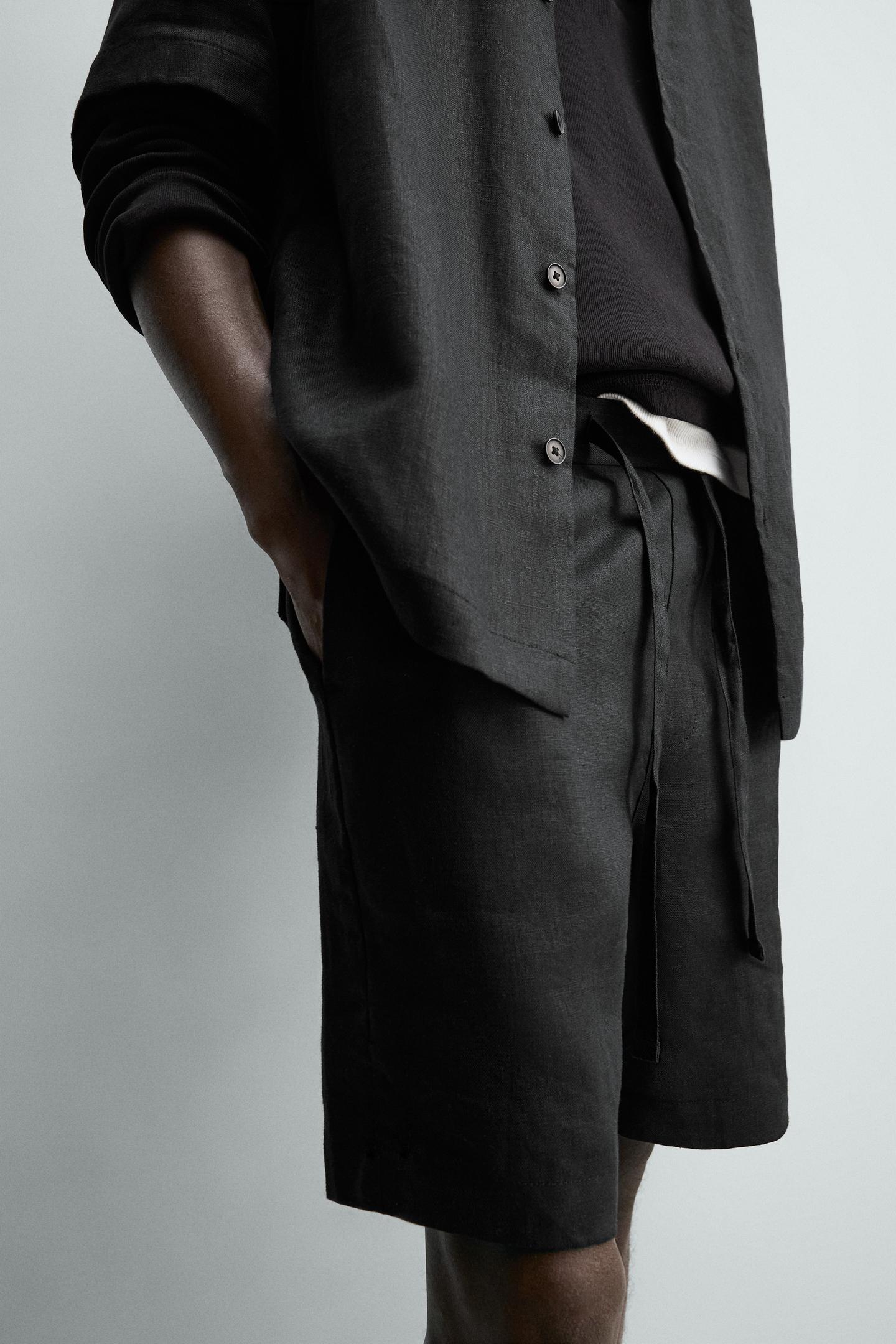 Мужские шорты Zara 100% Linen Relaxed Fit, цвет: Чёрный — фото 5