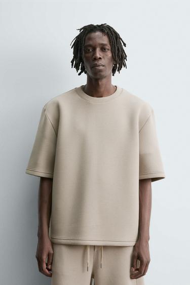 SWEATSHIRT IN NEOPREN-OPTIK MIT NIETEN - Steingrau von Zara