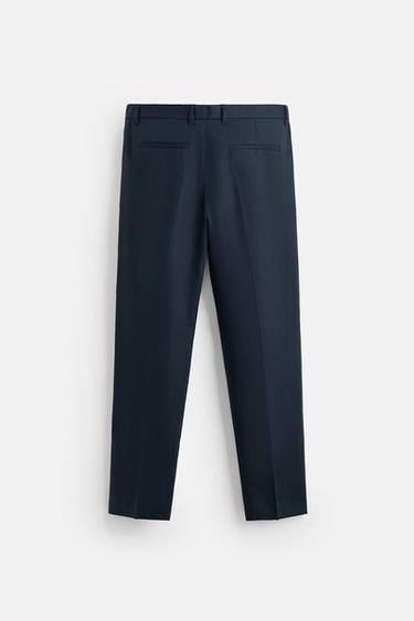 100% LINEN PLEATED TROUSERS - Dark navy by Zara