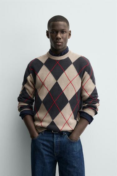 ARGYLE JACQUARD JUMPER - camel by Zara