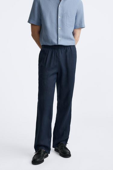 PANTALÓN CINTURA JOGGER 100% LINO - Marino de Zara
