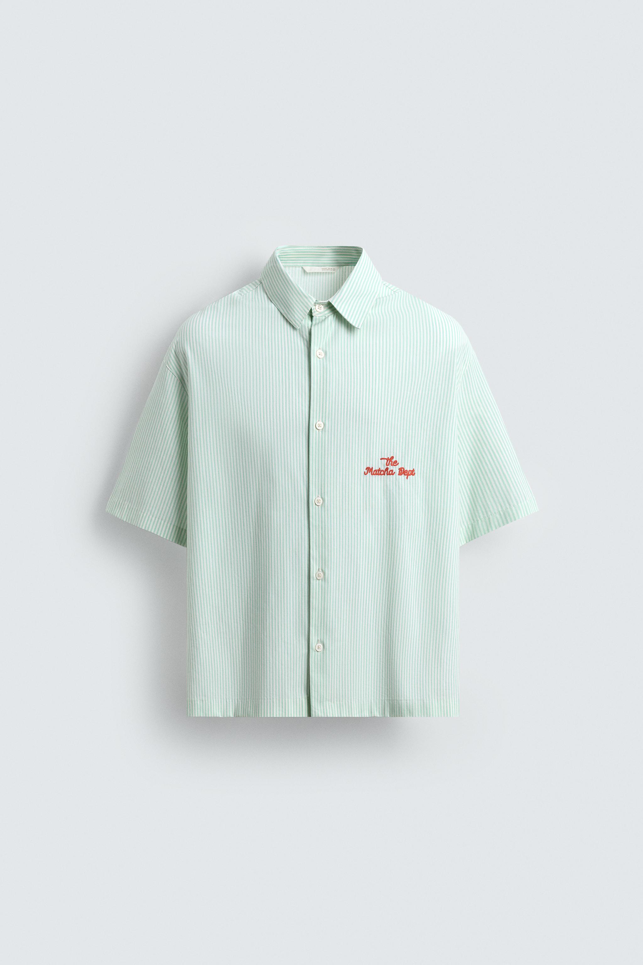mozuzaraページ COMBINATION TEXT STRIPED SHIRT - Green | ZARA United States