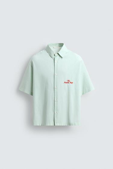 TEXT STRIPE SHIRT - Green by Zara - Image 8