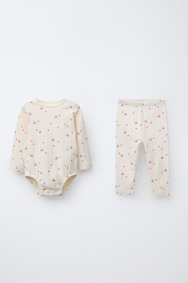 CHERRY PRINT BODYSUIT AND LEGGINGS PACK - Cream by Zara