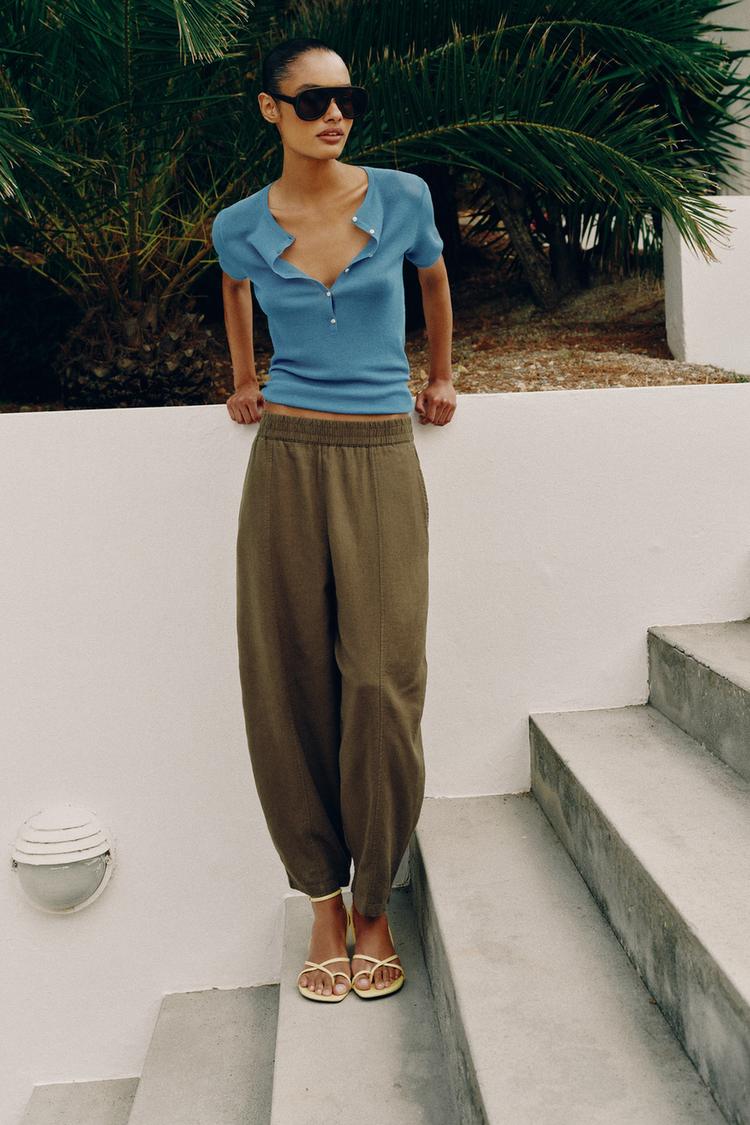 BARREL LINEN BLEND TROUSERS