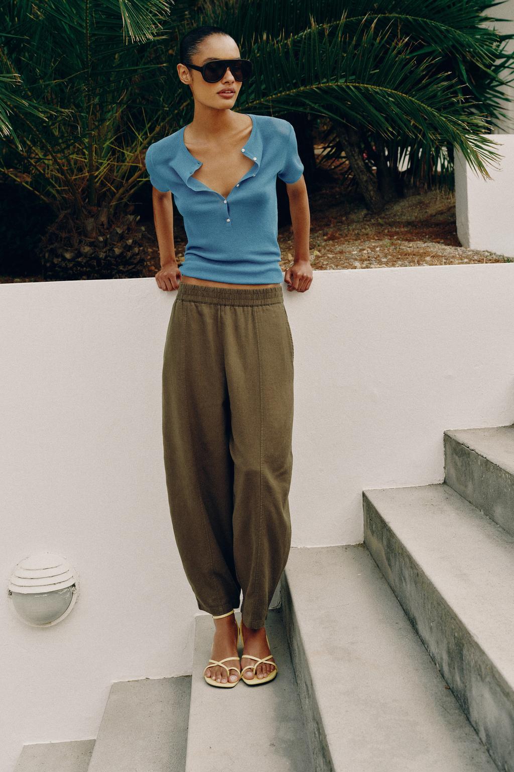 BARREL LINEN BLEND TROUSERS