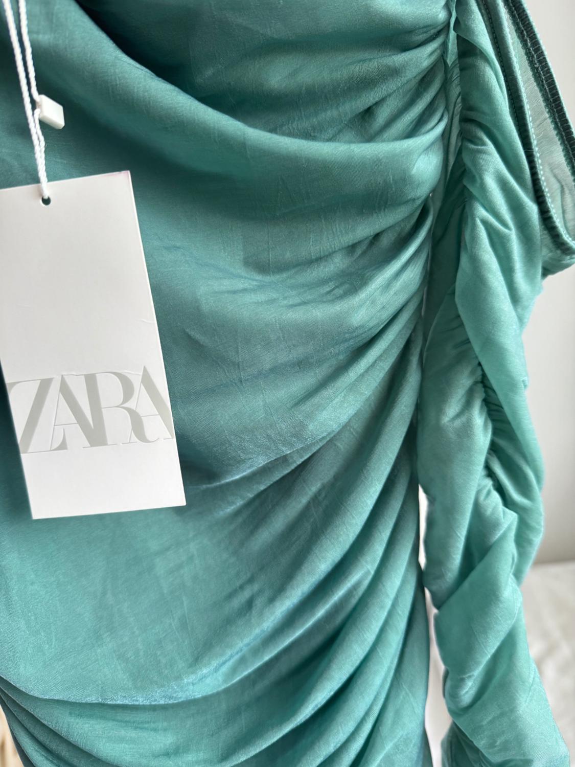 FITTED ASYMMETRICAL DRAPED ORGANZA DRESS - Image 3
