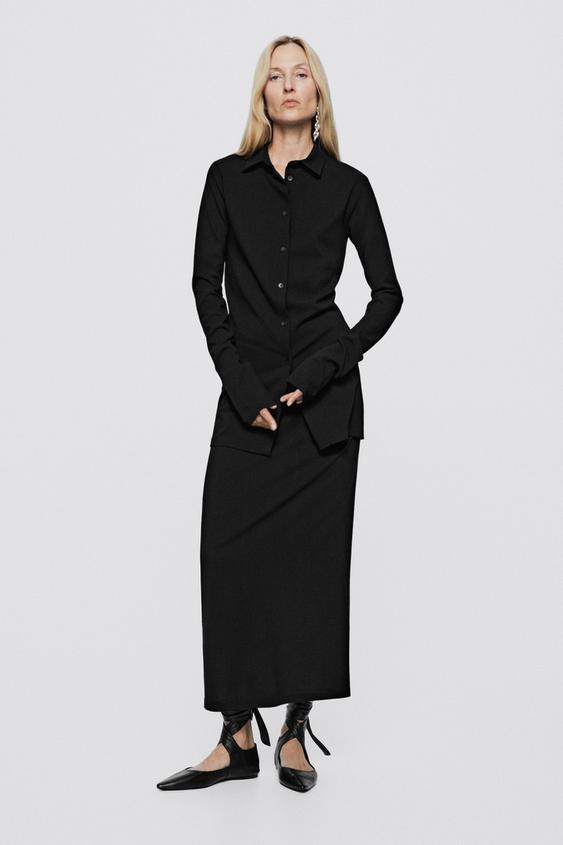 Camisa stretch larga mezcla lana - LIMITED EDITION - Negro de Zara - Imagen 0