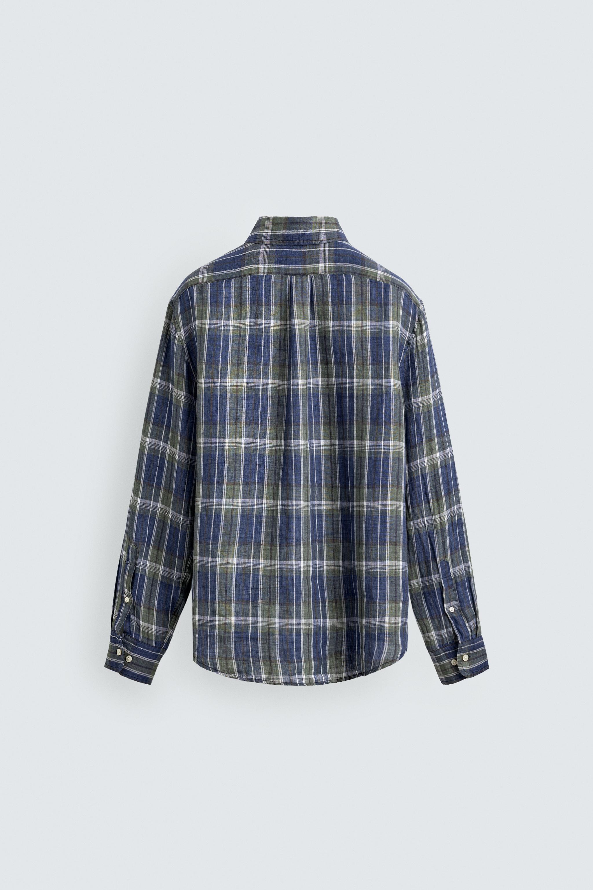 100% LINEN PLAID SHIRT