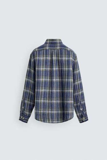 100% LINEN CHECKED SHIRT - Blues by Zara - Image 7