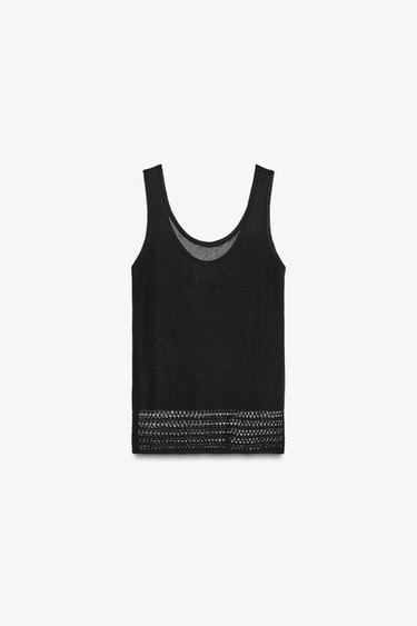 POINTELLE KNIT CROP TOP - Black by Zara - Image 6