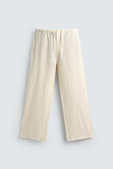 100% LINEN RELAXED FIT TROUSERS - Ecru by Zara