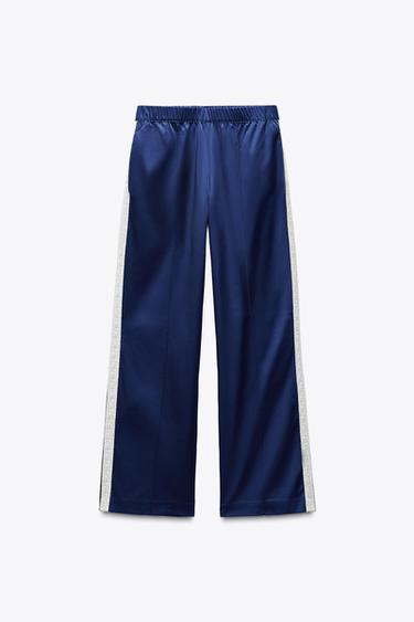 SATIN TROUSERS WITH SIDE STRIPES - Navy blue by Zara