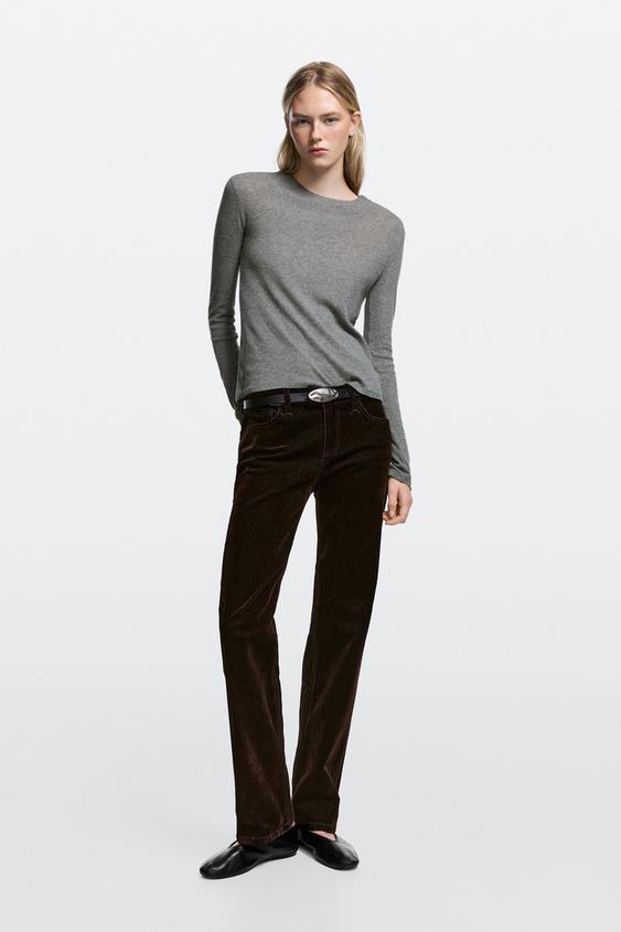 Jean straight taille basse fini floqué - Noir or de Zara - Image 0